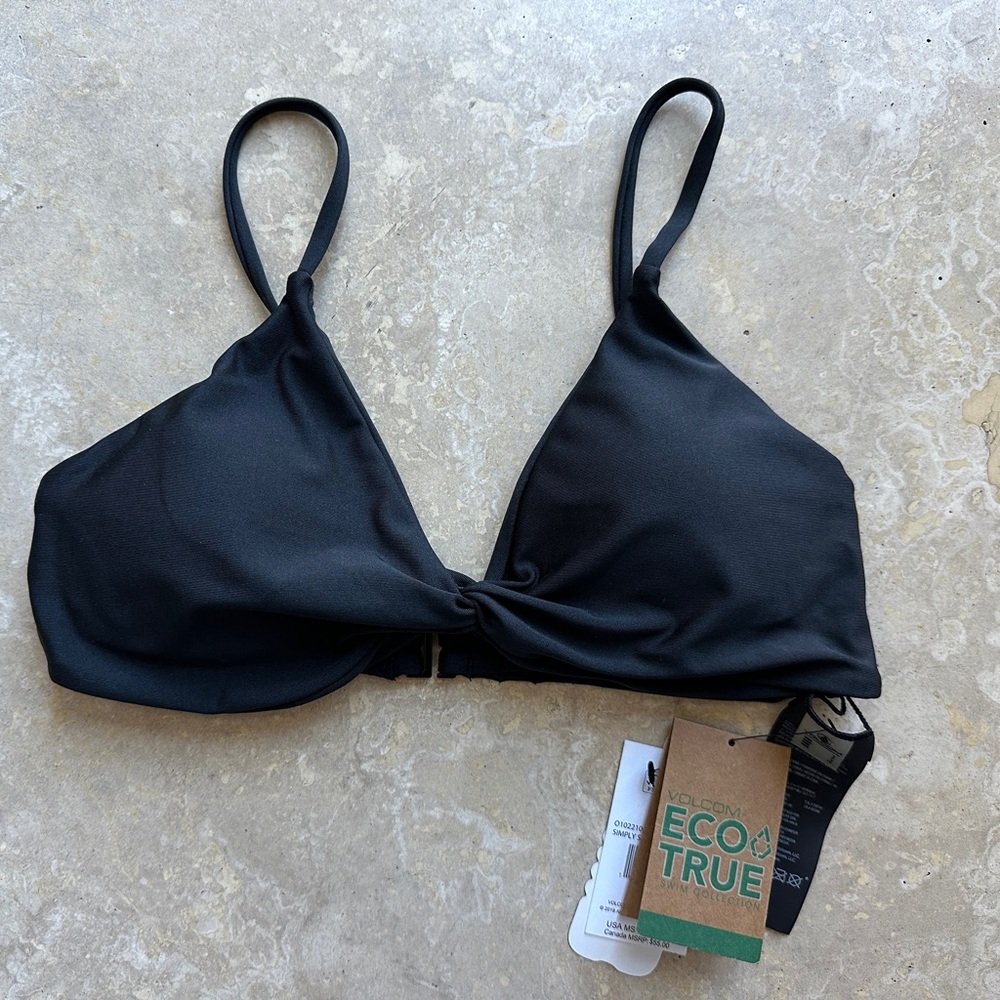 VOLCOM Simply Seamless VNeck top - Size S - Black - NWT